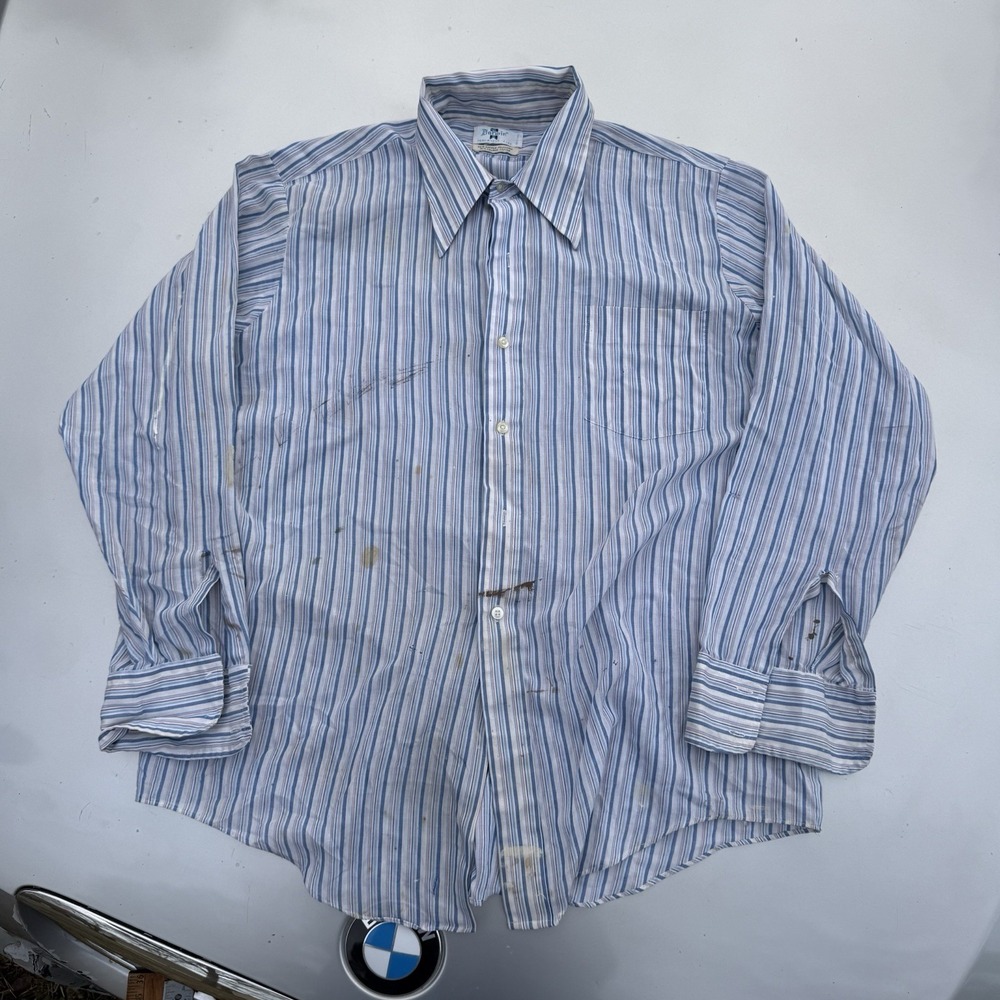 70s 60s Darwin Pinstripe Dress Shirt Dacron Combed Cotton Mens XL distressed